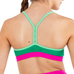 Every Turn Pop Culture Crop Top in Tiki Green, back detail view showing Y-shaped straps and color blocking