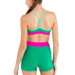 Every Turn Pop Culture Crop Top in Tiki Green, back view showing Y-shaped straps and contrast underband