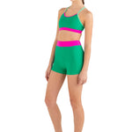 Every Turn Pop Culture Crop Top in Tiki Green, side view showing thin straps and cropped fit