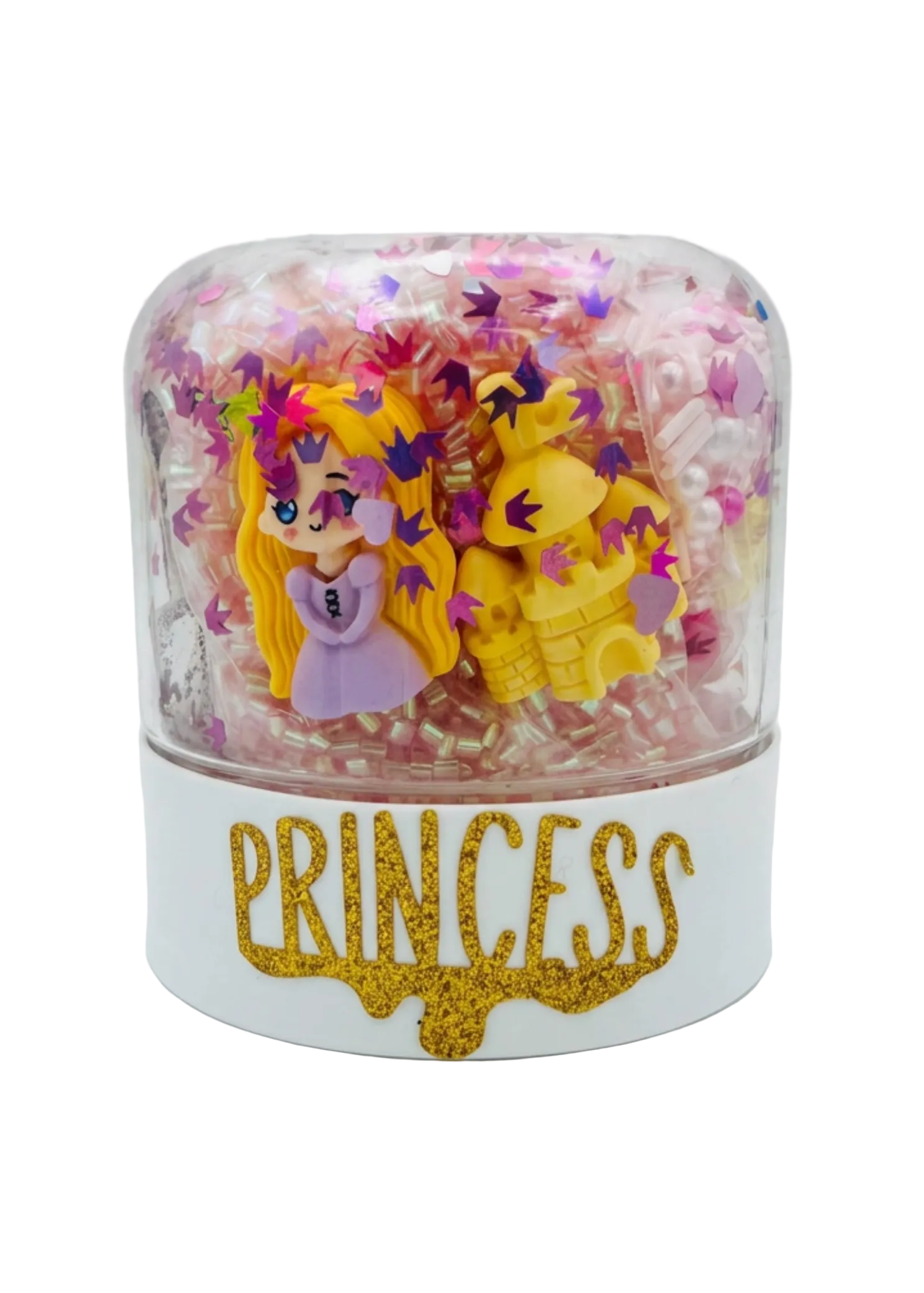 Scattered Slime Princess Slime Kit, front view showing princess charms, crown confetti and iridescent mix-ins