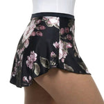 Suffolk Pull-On High Low Skirt in Foil, side view showing polyester-spandex fabric, floral print and high-low hem