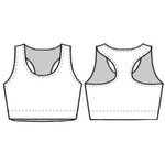 BP Designs Racer Back Bra Top in Black Silkskyn, front and back illustration showing scoop neck and racerback