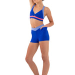 Every Turn Revolve Crop Top in Cobalt, side view showing wide shoulder straps and fitted silhouette