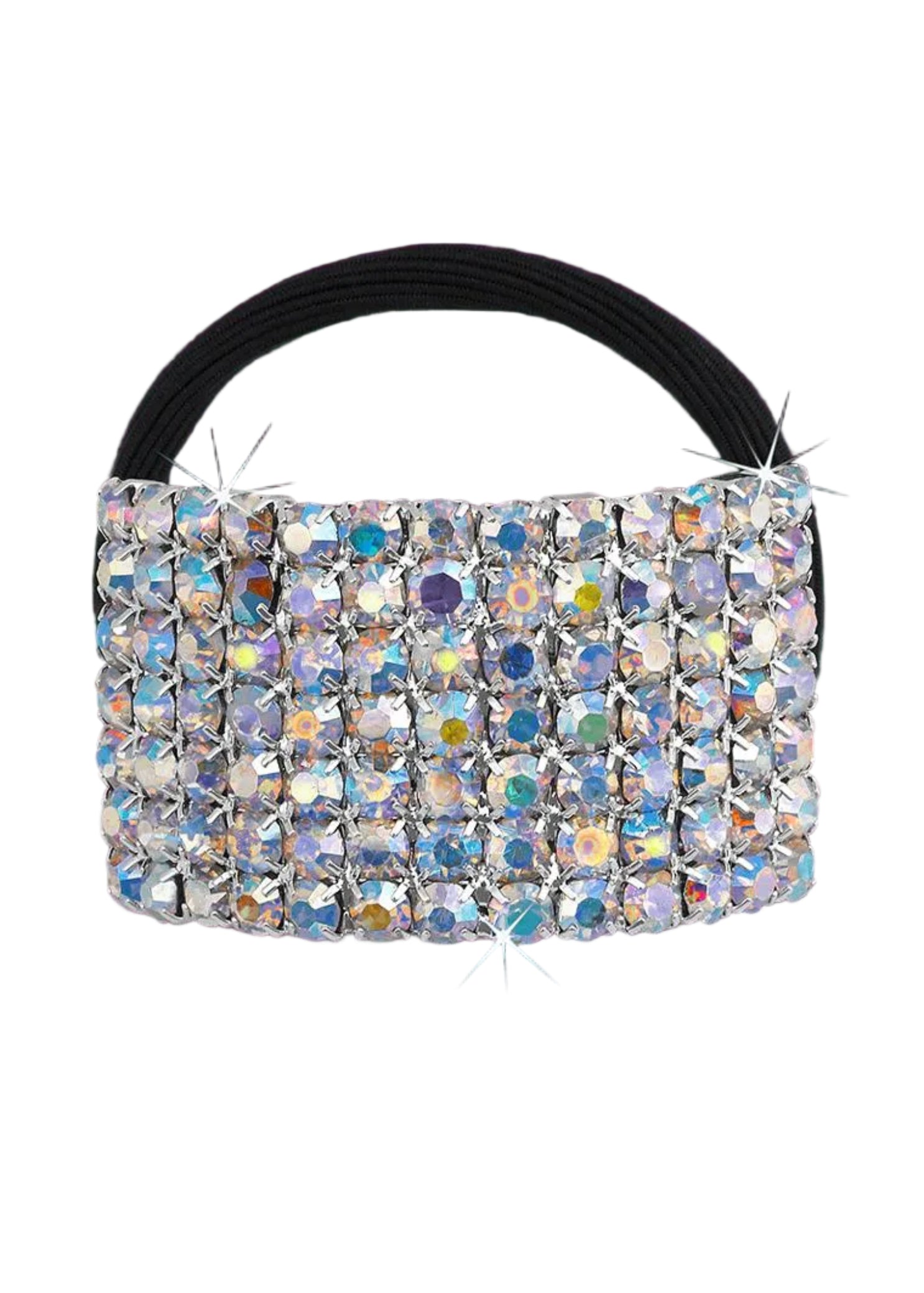 Rhinestone Curved Bar Ponytail Holder Crystal AB front view