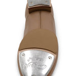 Capezio Riff Slip-On Tap Shoe in Caramel, outsole view showing tap placement and sole construction