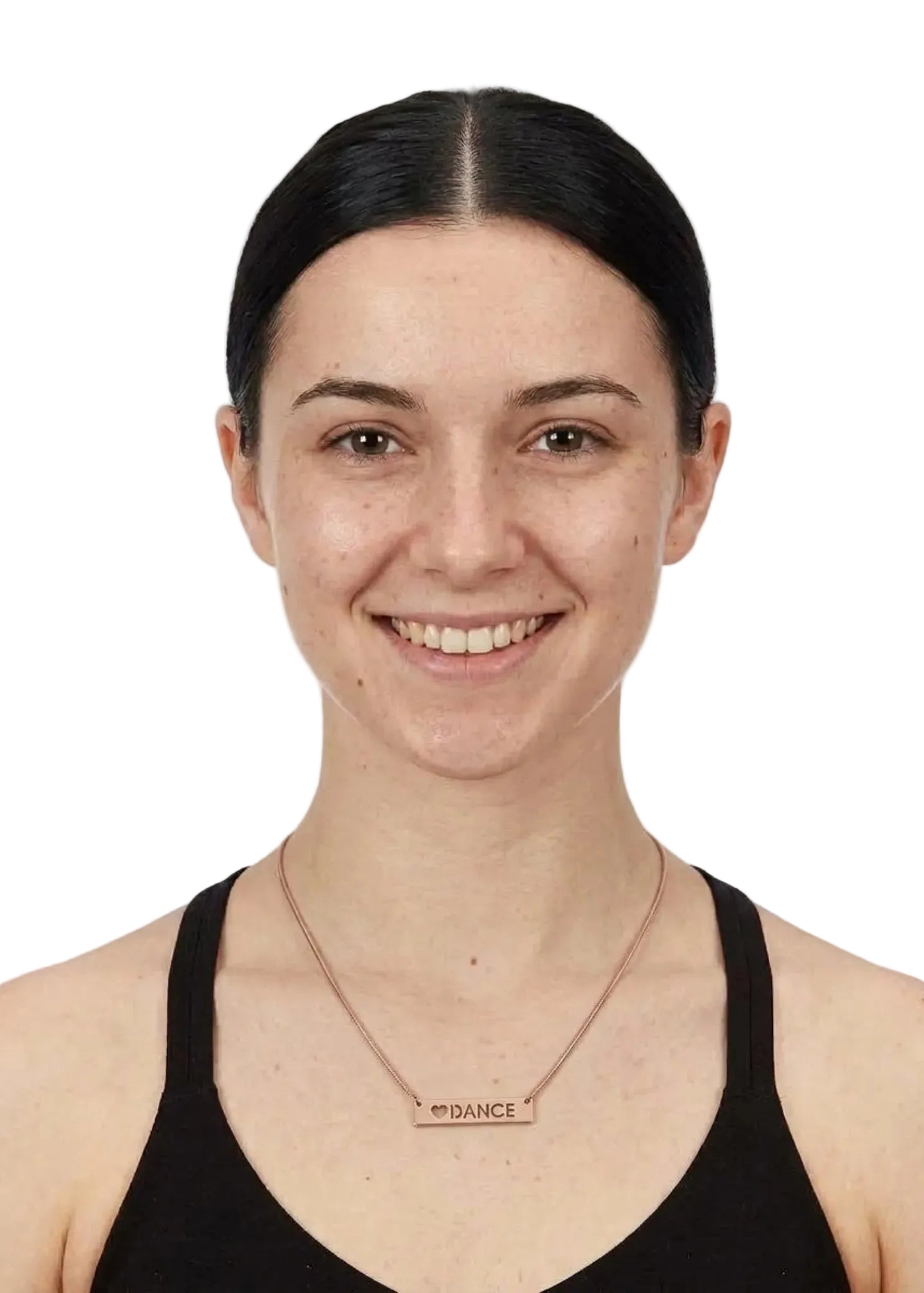 Dasha Designs Rose Gold Dance Necklace in Rose Gold, lifestyle view showing necklace worn with dance attire