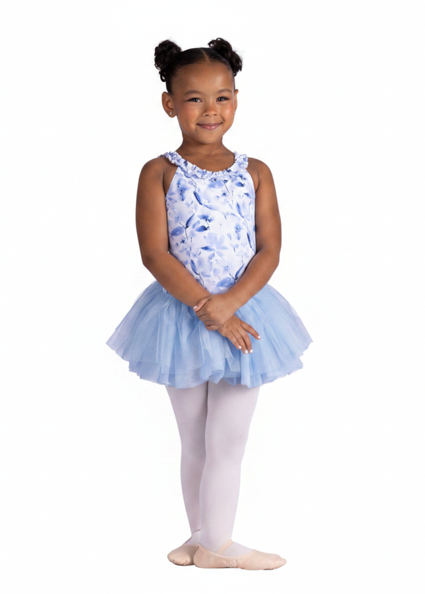 Ruffle Print Dress Light Blue front view