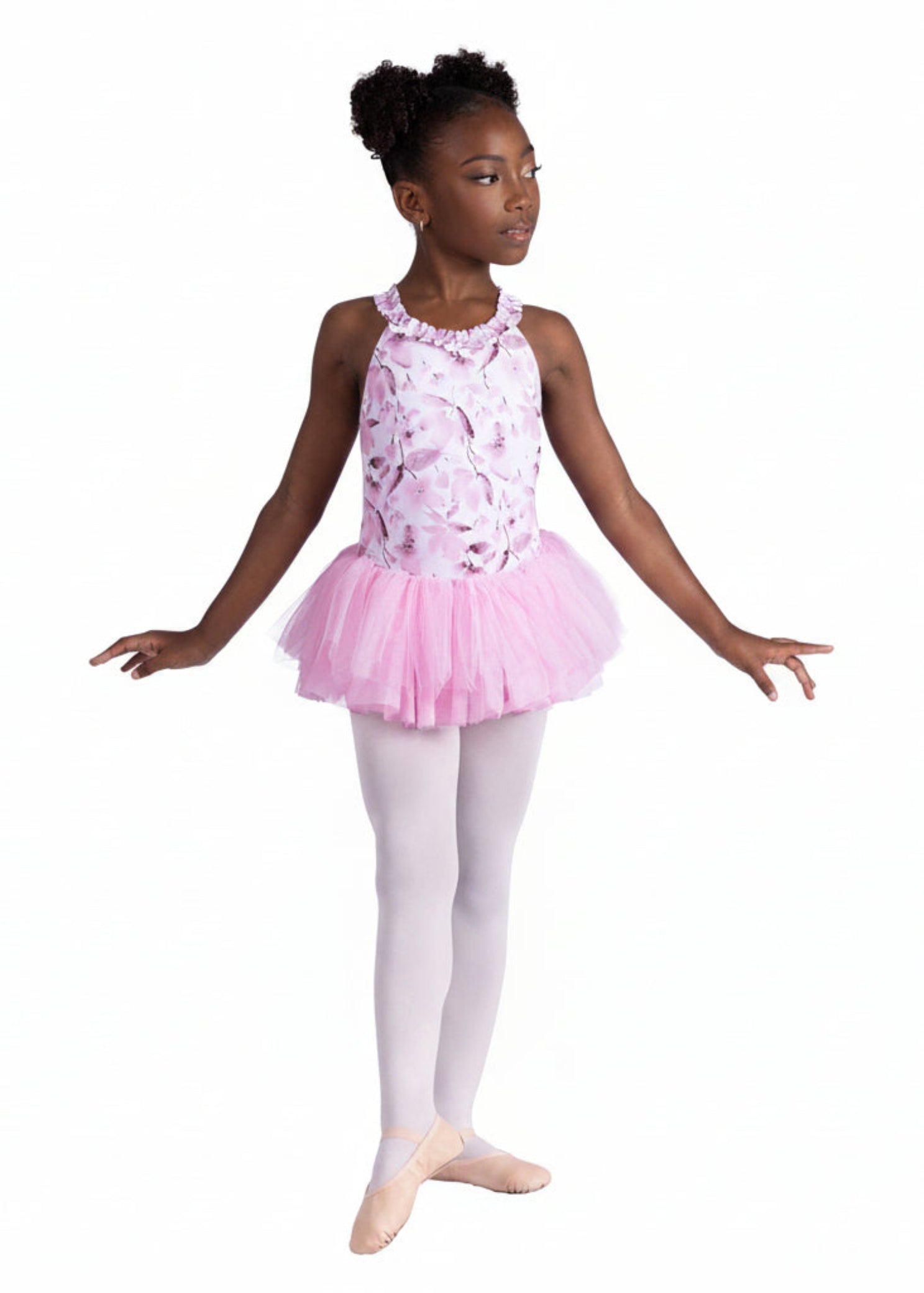 Ruffle Print Dress Pink front view