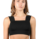 Ruffle Strap Crop Top Black front view