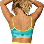 Tiger Friday Rumba Crop in Ibiza Sun, back view showing spaghetti straps and crop fit