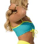 Tiger Friday Rumba Crop in Ibiza Sun, side view showing spaghetti straps and crop fit