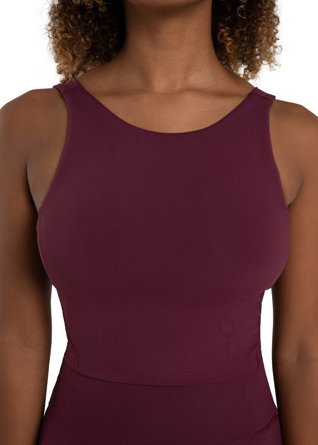 High Neck Top burgundy front view