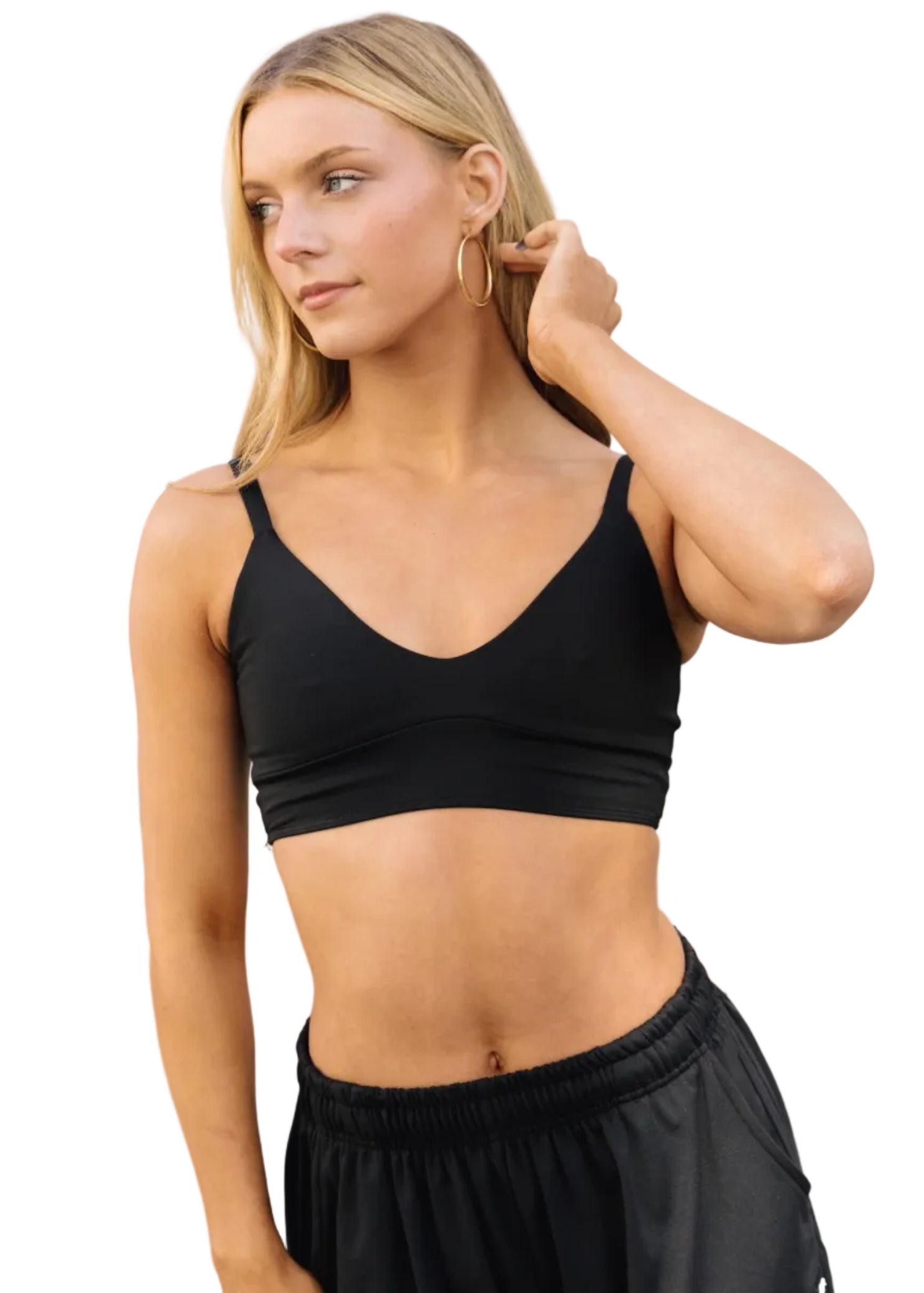 Tiger Friday Sasha Crop Top in Black, front view showing cropped dance top with long sleeves