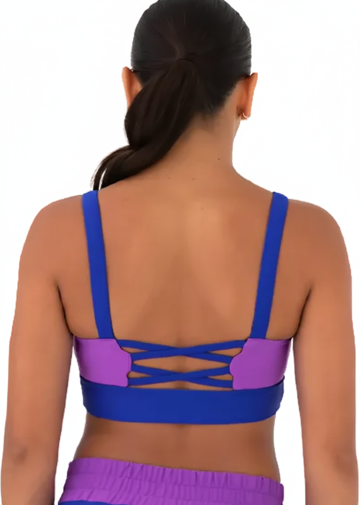 Fierce LL Crop Top Purple/Cobalt back view