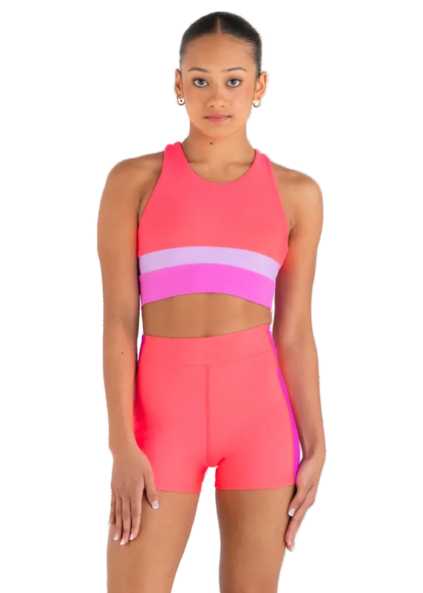 Sports Club Crop Top & Hi Waist Short Pink/Cantaloupe front view