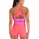 Sports Club Crop Top & Hi Waist Short Pink/Cantaloupe back view
