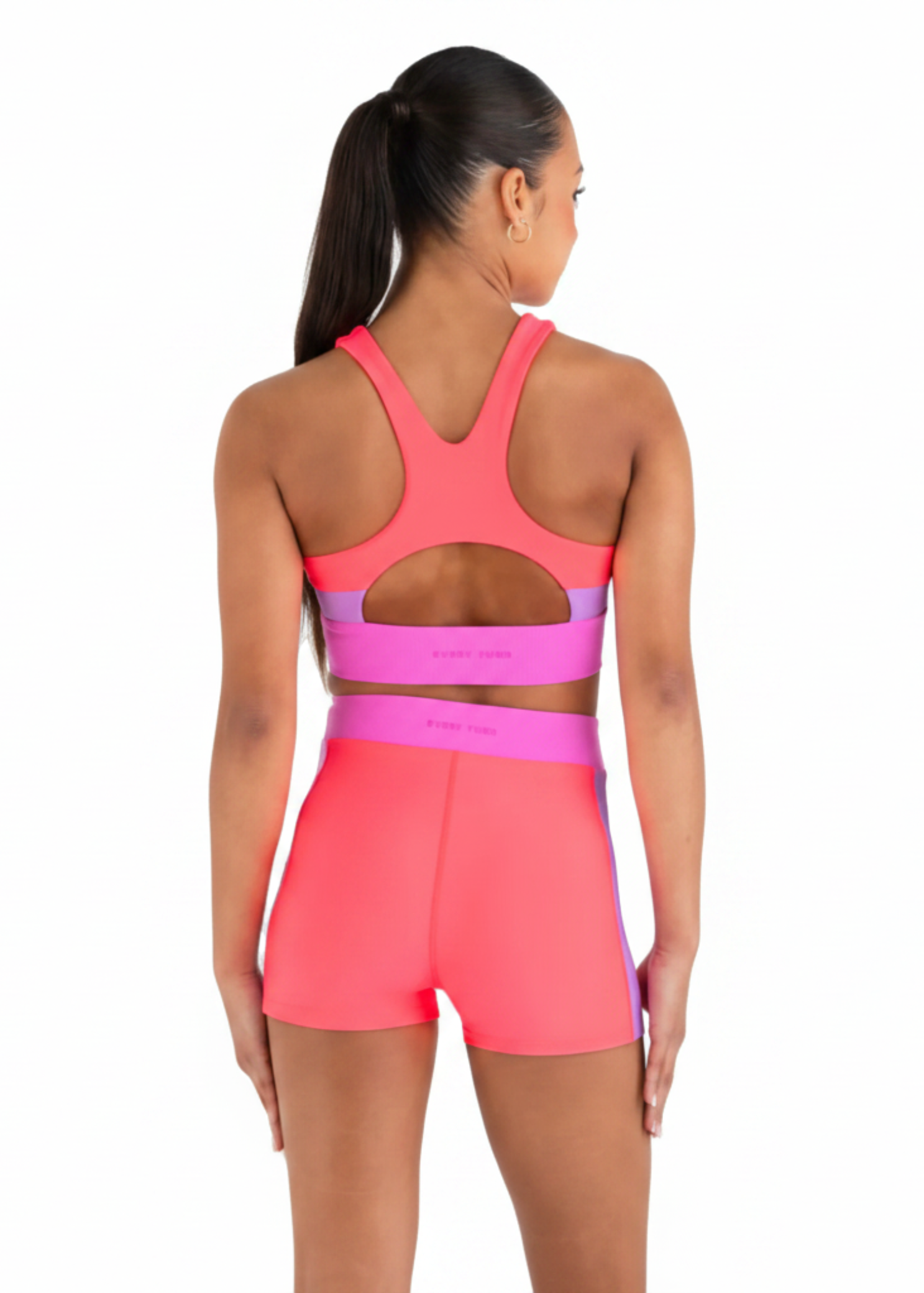 Sports Club Crop Top & Hi Waist Short Pink/Cantaloupe back view
