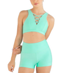 Ecstatic Crop Top Mint/Pink & Hi-Waisted Short Mint Candy front view
