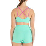 Ecstatic Crop Top Mint/Pink & Hi-Waisted Short Mint Candy back view