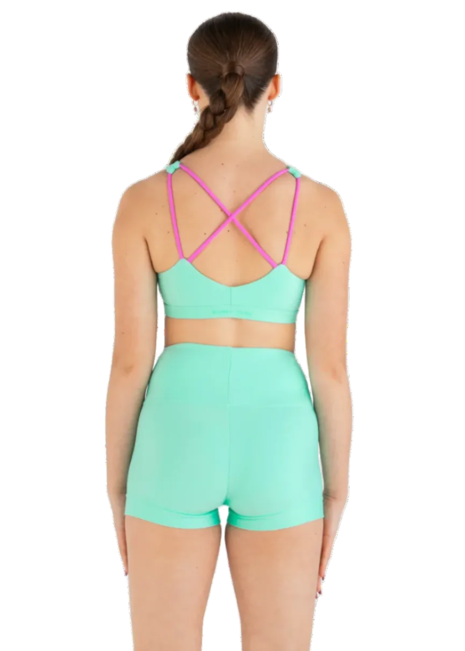 Ecstatic Crop Top Mint/Pink & Hi-Waisted Short Mint Candy back view