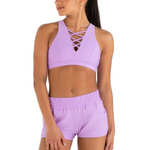 Ecstatic Crop Top Lavender/Mint & Hi-Waisted Short Petal front view