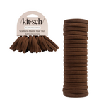 Kitsch Seamless Hair Elastics in Chocolate, front view showing 20-count elastic hair ties and retail card