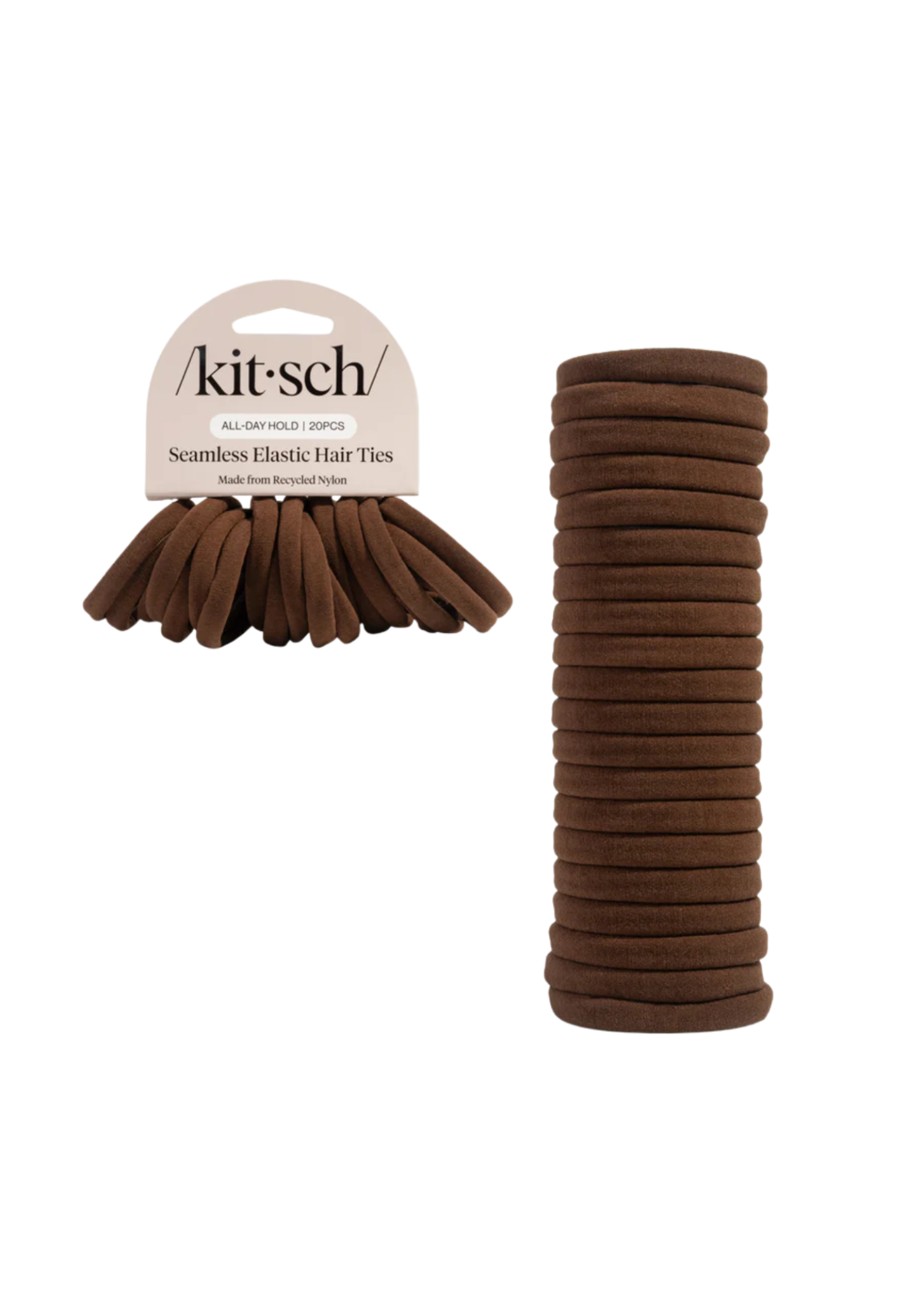 Seamless Hair Elastics, 20-Count Chocolate front view