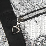 Danznmotion Sequin Duffel in Silver Sequin, detail view showing allover silver sequin exterior texture