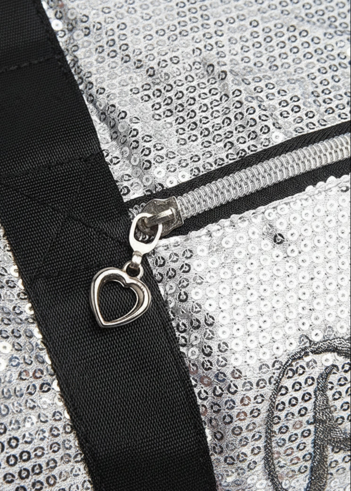 Danznmotion Sequin Duffel in Silver Sequin, detail view showing allover silver sequin exterior texture