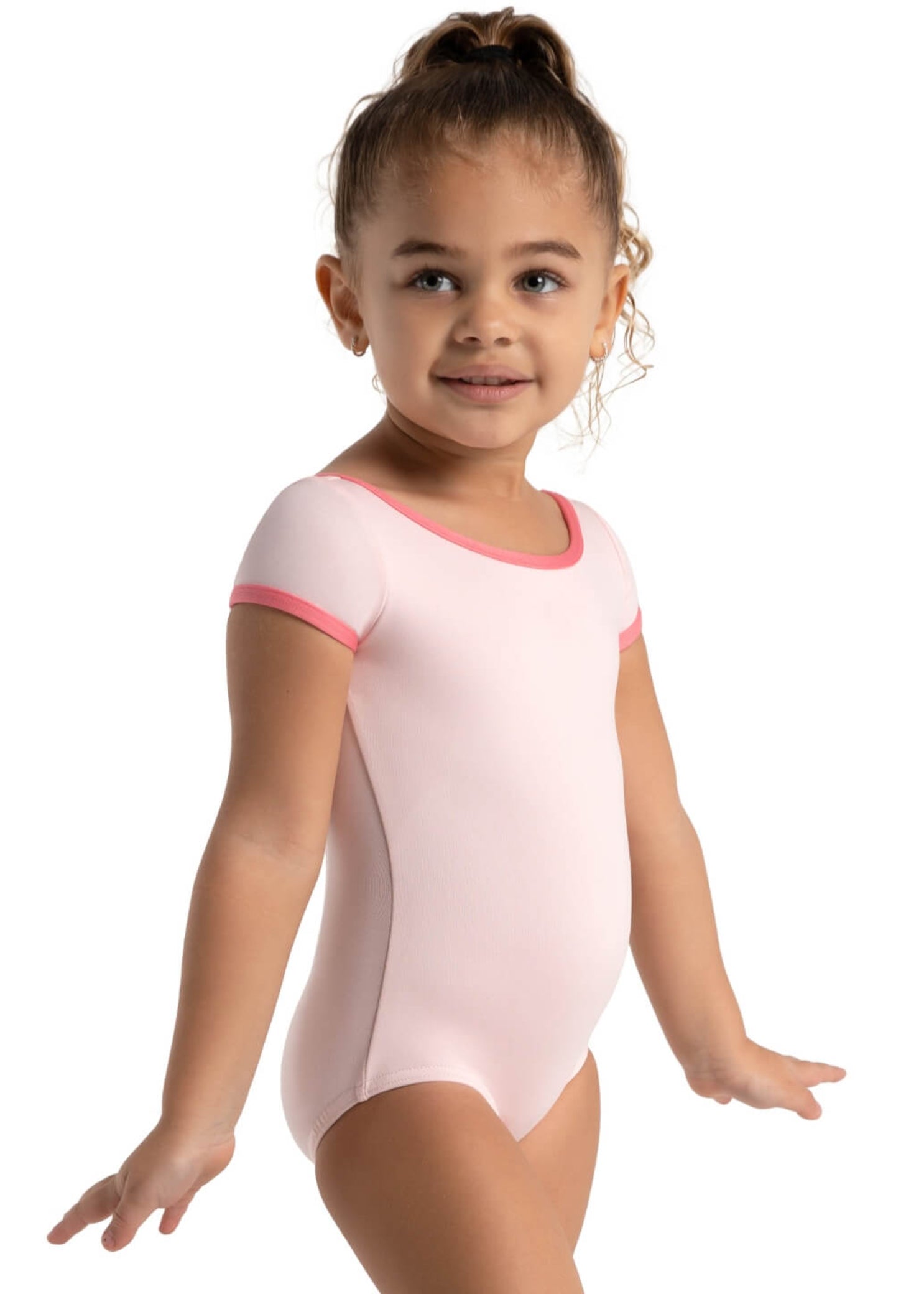 Short Sleeve Square Back Leotard Pink/Flamingo front view
