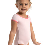 Short Sleeve Square Back Leotard Pink/Flamingo front view