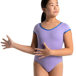 Short Sleeve Square Back Leotard Vibrant Violet/Royal front view