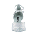 Dance Shoes Online Silver Sparkle Pump in Silver, front view showing glitter upper with pointed toe and stiletto heel