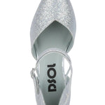 Dance Shoes Online Silver Sparkle Pump in Silver, top view showing full glitter upper with pointed toe and vamp opening