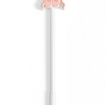 Pippi Post Slippers & Bow Gel Pen, front view showing white barrel and pink ballet slipper rubber topper