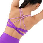 Every Turn Socialite Crop Top in Power Purple, back detail view showing contrast crossed straps and twist panel