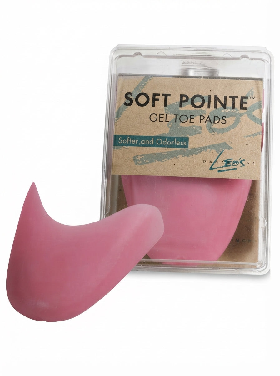 Bloch Soft Gel Pink Toe Pad in Pink, packaging front view showing contoured gel pad beside clear retail case