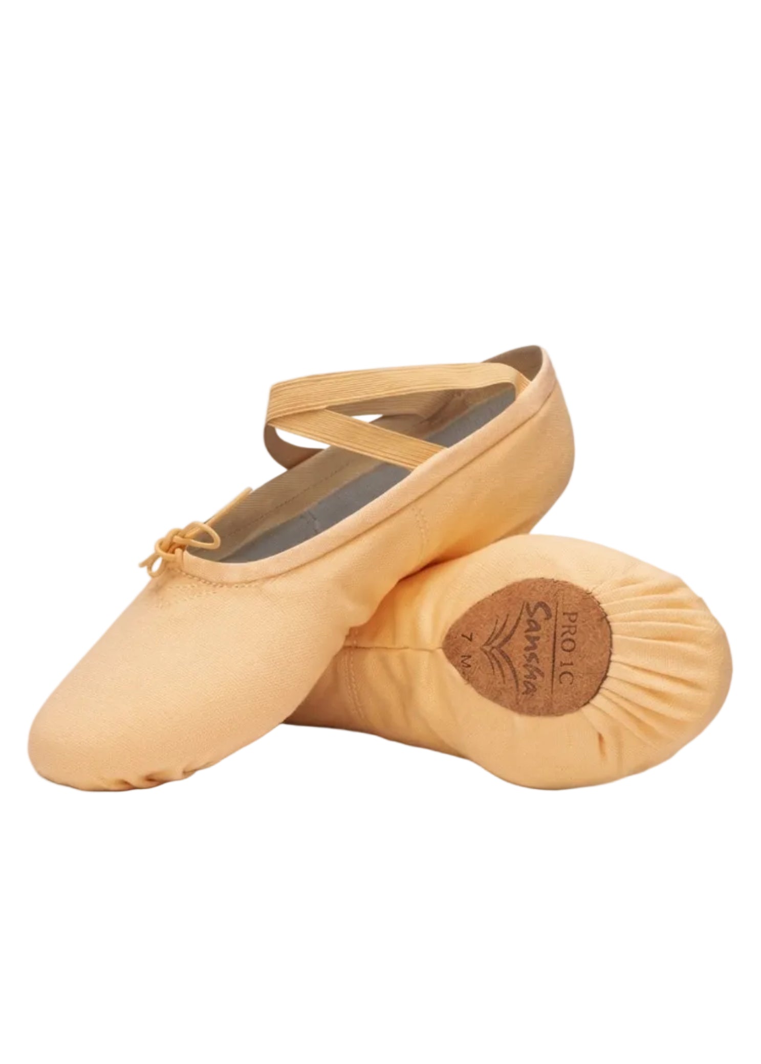 Sansha Soft Ballet Shoe PRO 1C in Fle Tan, detail view showing double canvas upper and split leather sole