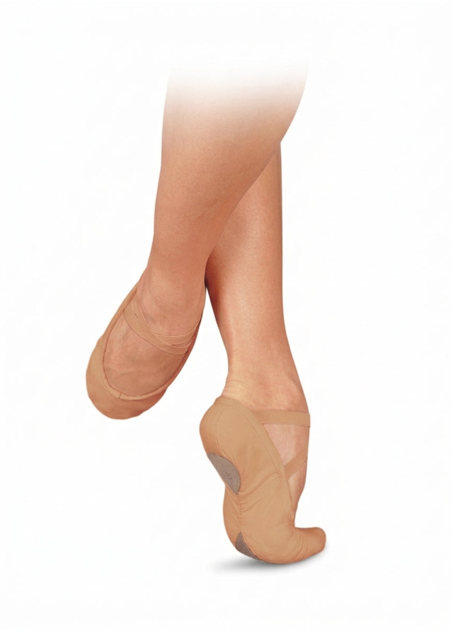 Sansha Soft Ballet Shoe PRO 1C in Fle Tan, lifestyle view showing canvas shoe with crossed elastic straps