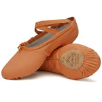 Sansha Soft Ballet Shoe PRO 1C in Sienna, detail view showing double canvas upper and split leather sole
