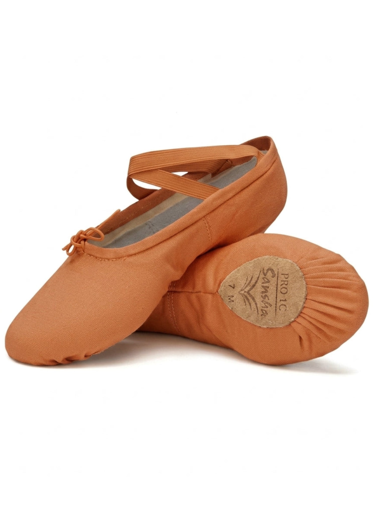 Sansha Soft Ballet Shoe PRO 1C in Sienna, detail view showing double canvas upper and split leather sole