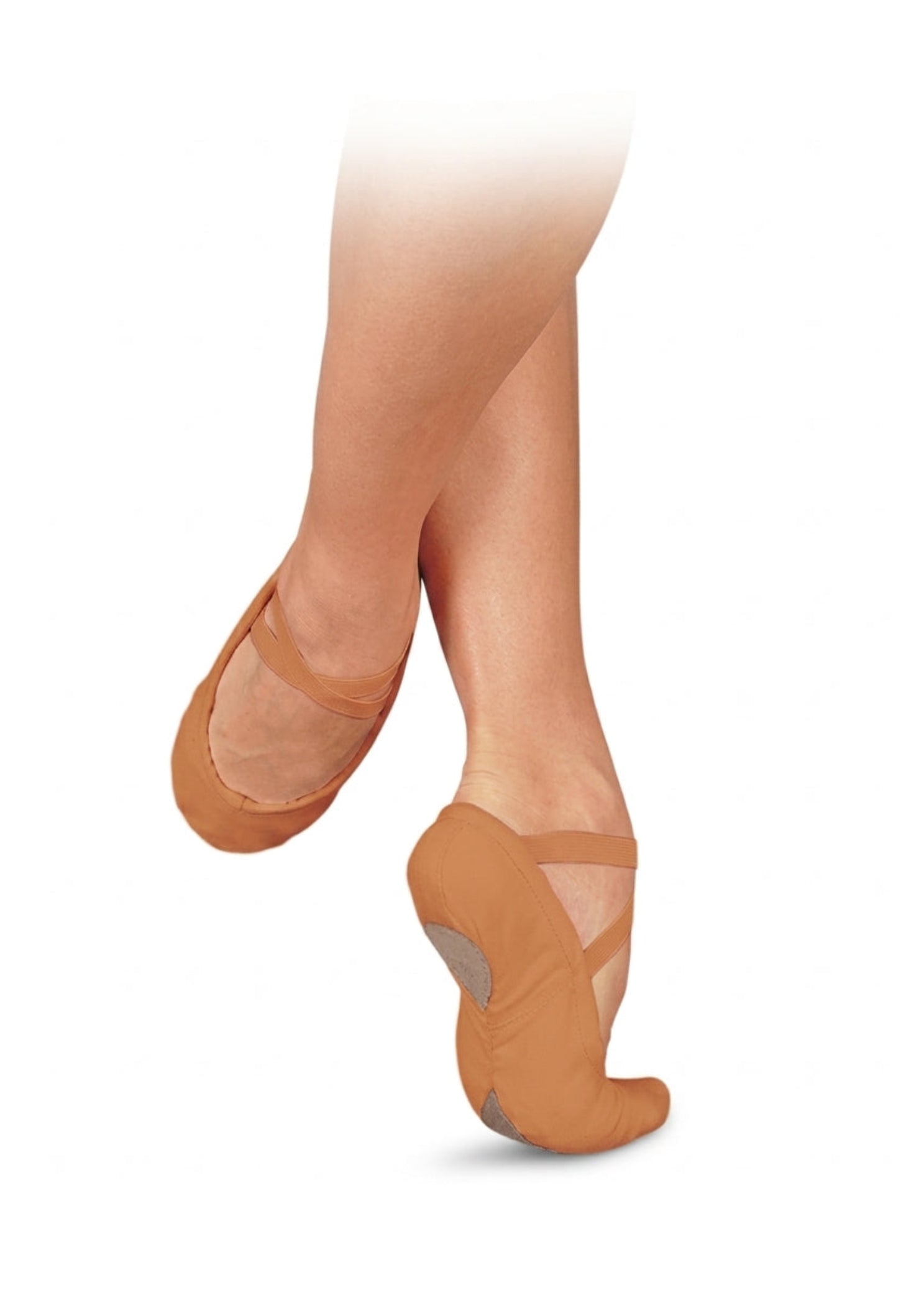 Sansha Soft Ballet Shoe PRO 1C in Sienna, lifestyle view showing canvas shoe with crossed elastic straps