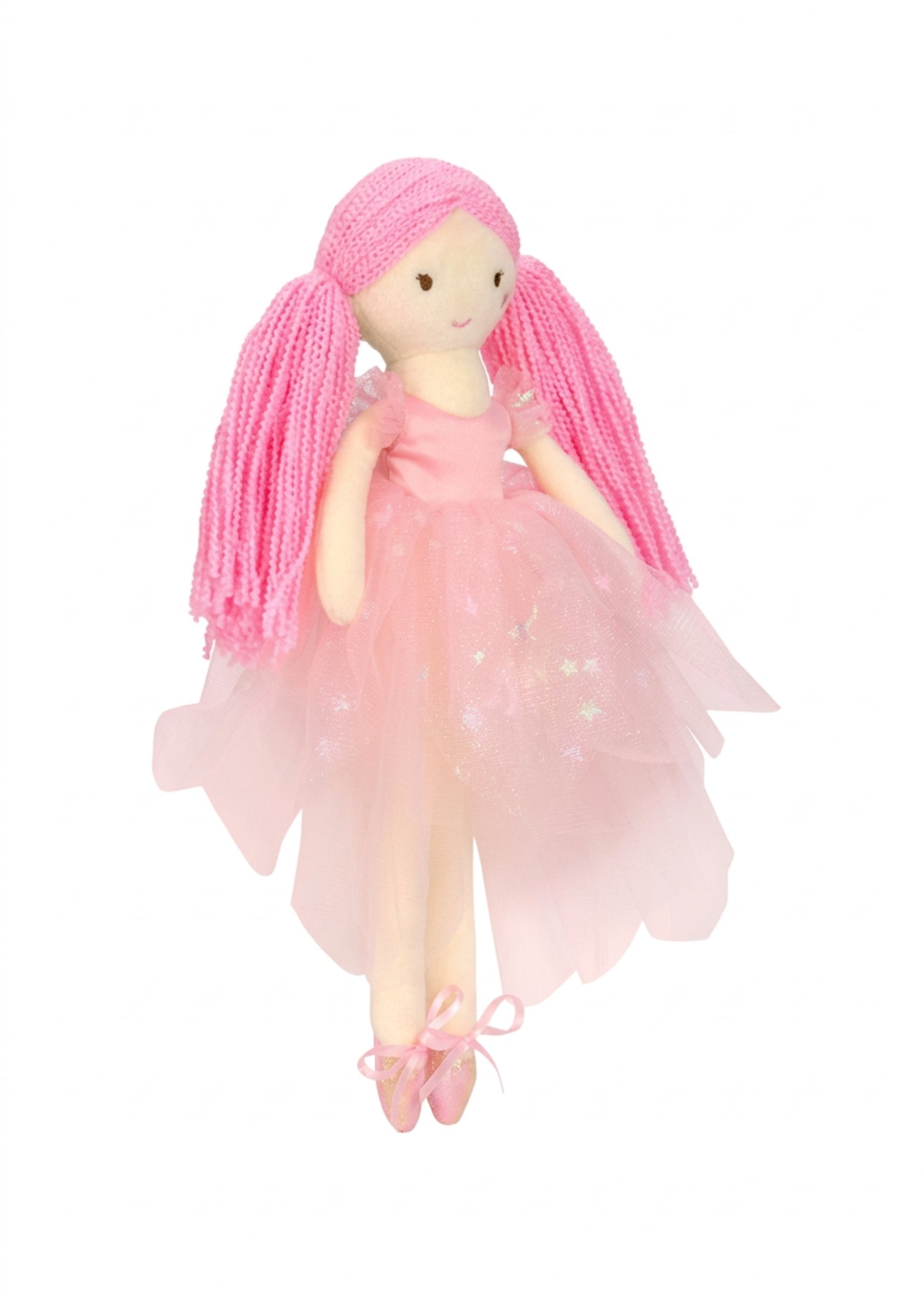 Iscream Polyester Sparkle Ballerina Plush Character in Pink, right side view showing tulle skirt and ballet slippers