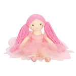 Iscream Polyester Sparkle Ballerina Plush Character in Pink, sitting front view showing yarn hair and tulle skirt