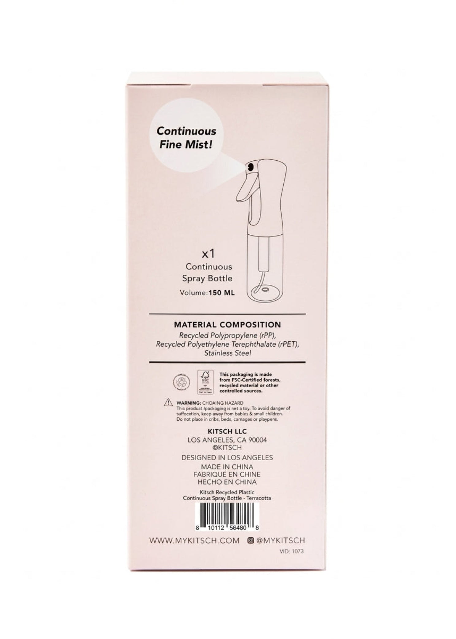Kitsch Spray Bottle in Terracotta, packaging back view showing retail box with product details