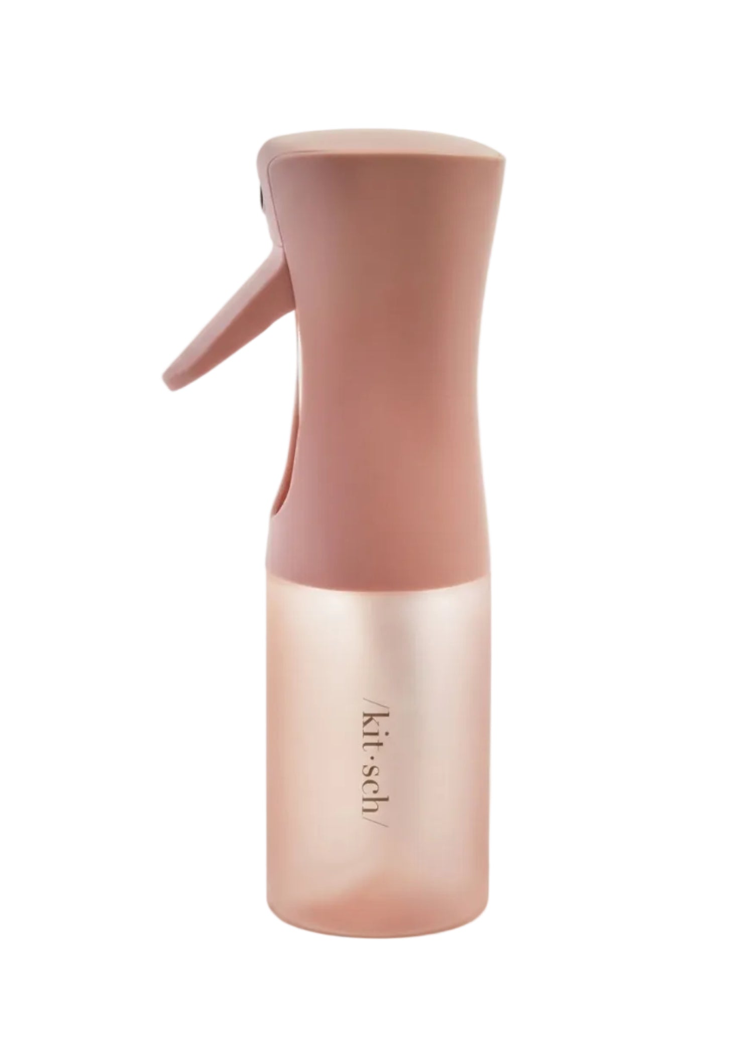 Kitsch Spray Bottle in Terracotta, side view showing terracotta plastic bottle with pump nozzle