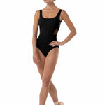 Square Neck Tank Leotard Black front view