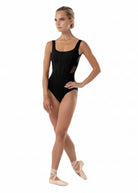 Square Neck Tank Leotard Black front view