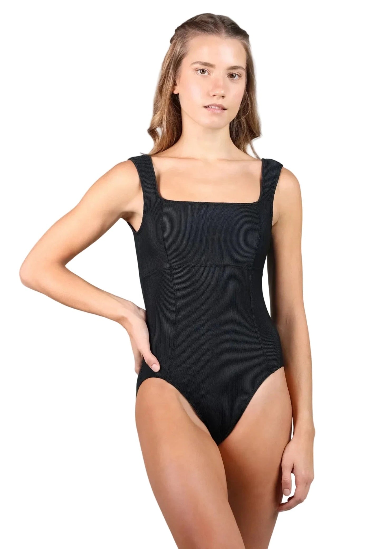 Square Neck Leotard Black front view