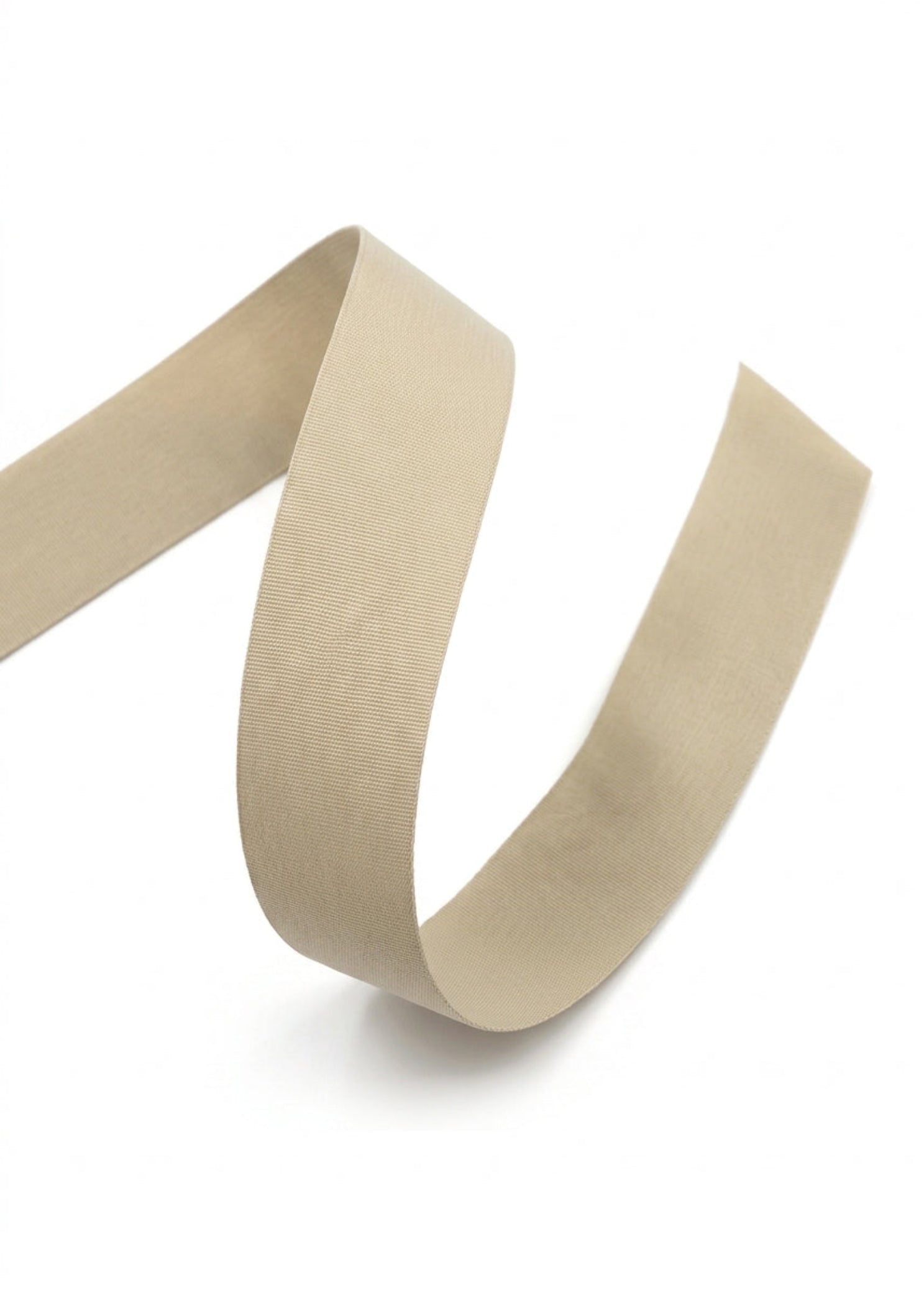 Bodywrappers Stretch Pointe Shoe Ribbon, detail view showing looped ribbon with fine woven texture and cut end